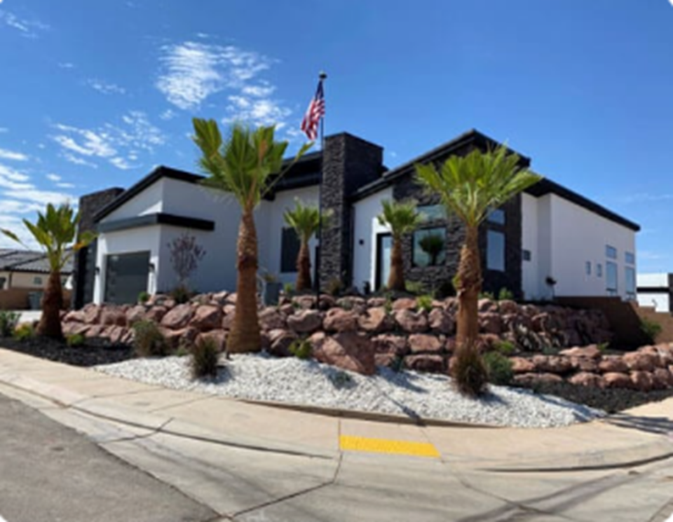 The exterior of a St. George home landscaped by Thrive Landscape Services