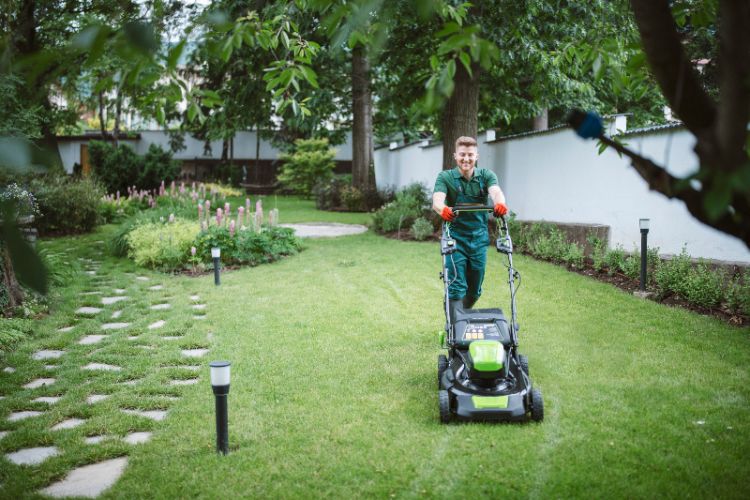A man performing weekly landscaping services by Thrive Landscape Services